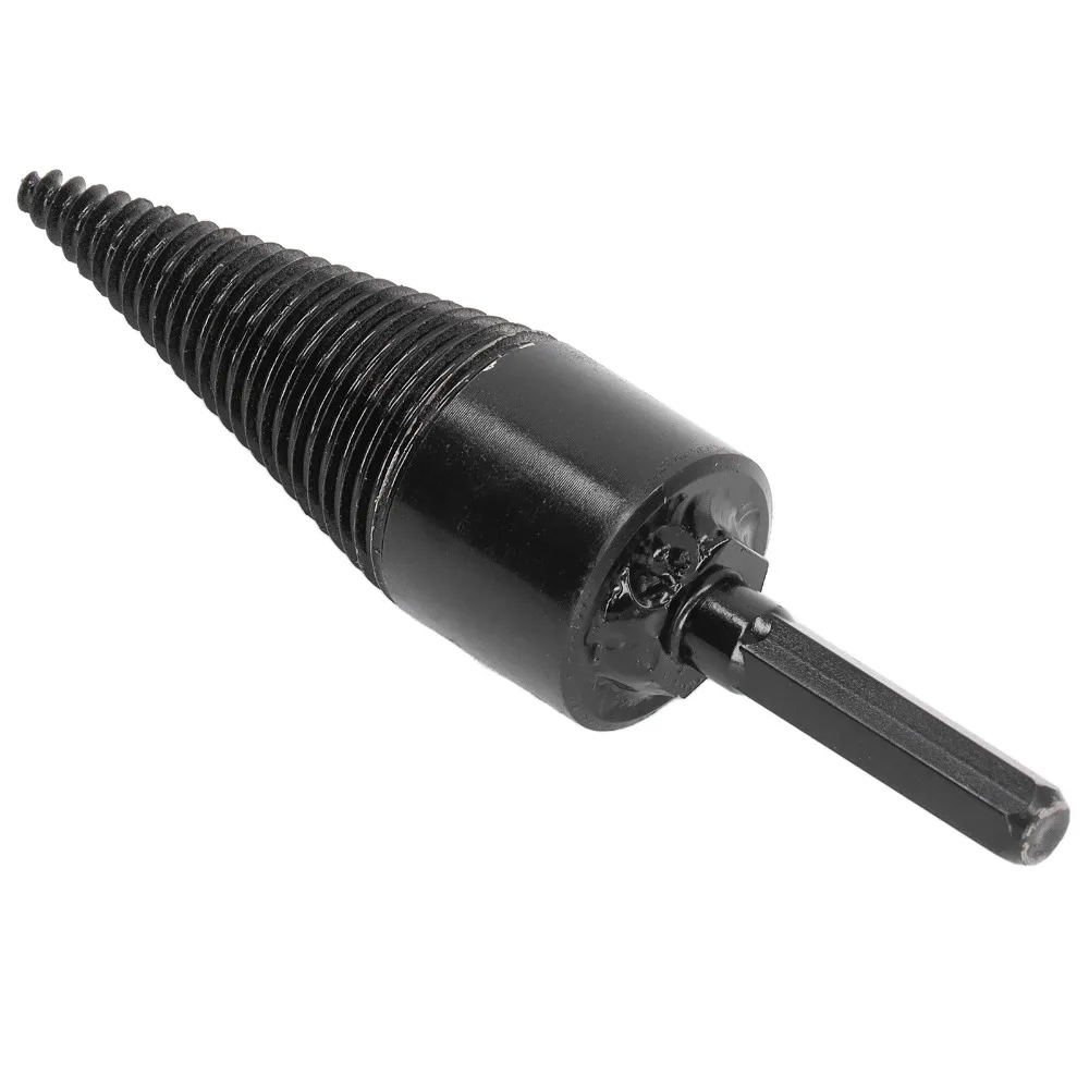 Carbon Steel Firewood Drill Bit Hex Shank Black Coated Wood Splitting Tool 50mm / 1.97in Split Incisive Screw