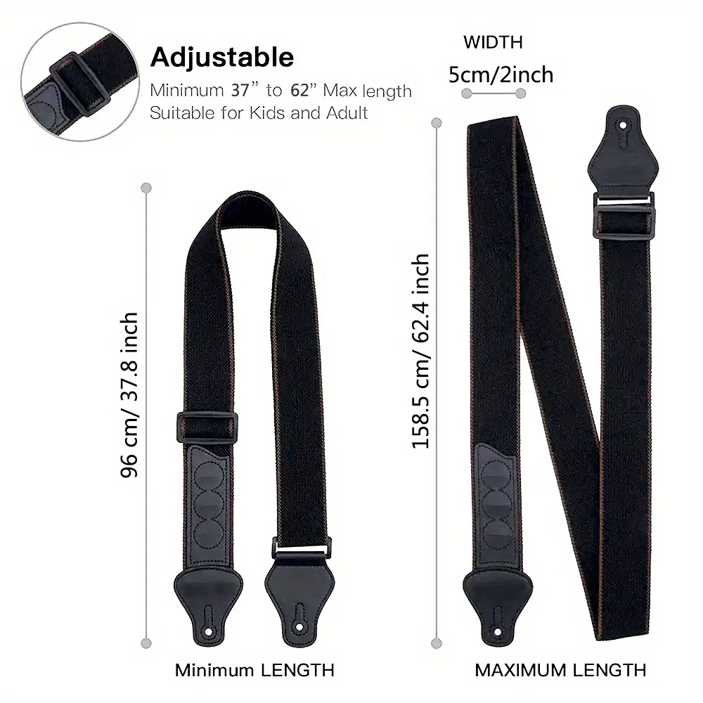 Guitar Strap Thickened and Lengthened Textile Cotton +PU Leather Adjustable 108cm-180cm Suitable for Guitar Bass Ukulele, Etc