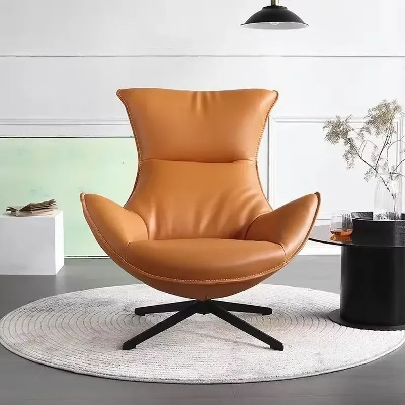 Nordic Single Sofa Chair Modern Leisure Revolving Egg Reading Chair Living Room PU Leather Extendable Home Furniture