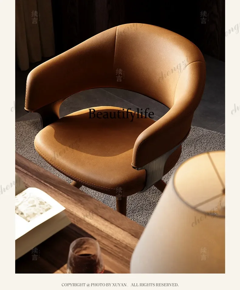 D136 All-leather book chair luxury villa home study swivel chair Italian minimalist rotating book chair