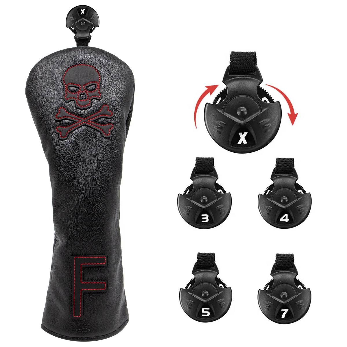 Golf Club Headcover Set Skull Driver Covers Fairway Wood Cover Hybrid Cover Leather Golf Wood Cover for Driver Fairway