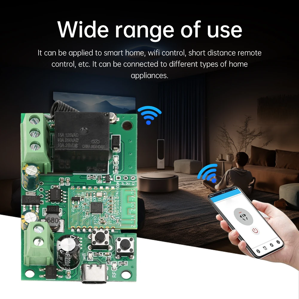 AC220V/DC5V-32V Pro 1 Channel Self-Locking Intelligent Wifi Bluetooth Relay Module Support eWeLink APP 433Mhz RF Smart Switch