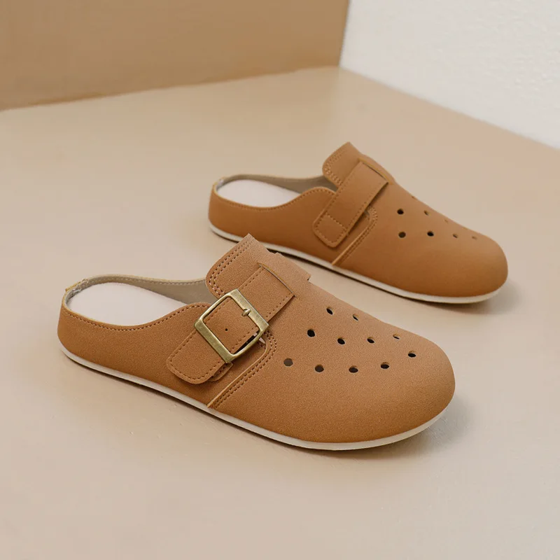 

Autumn New Women's Softwood Sandals Leather Women Beach Slippers Baotou Women Frosted Leather Casual Shoes Women Flat