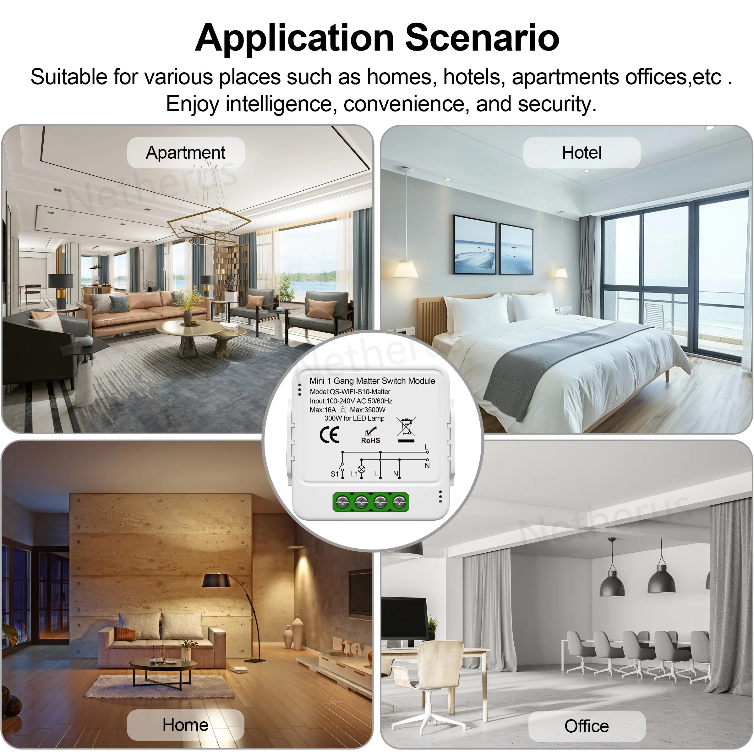 Matter WiFi Smart Switch Module Relay Circuit Breaker Smart Home Automation Collaborates with Homekit/Alexa/Google/smartTings