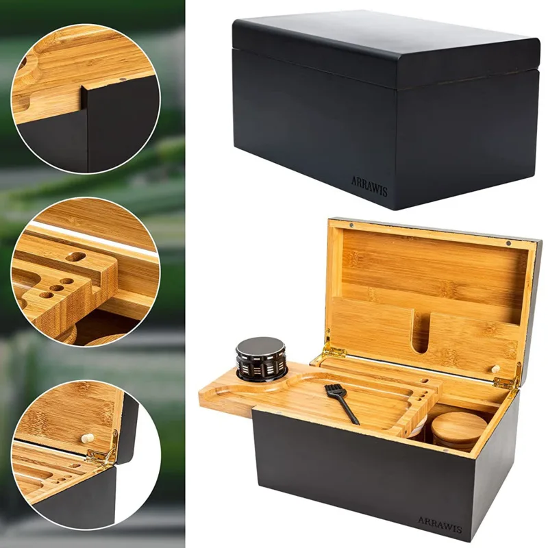 Wooden Storage Box Movable Tray Cigarette Operationed Trays Cut Tobacco Reel Handmade Wooden Cigarette Storage Boxs Large Kit