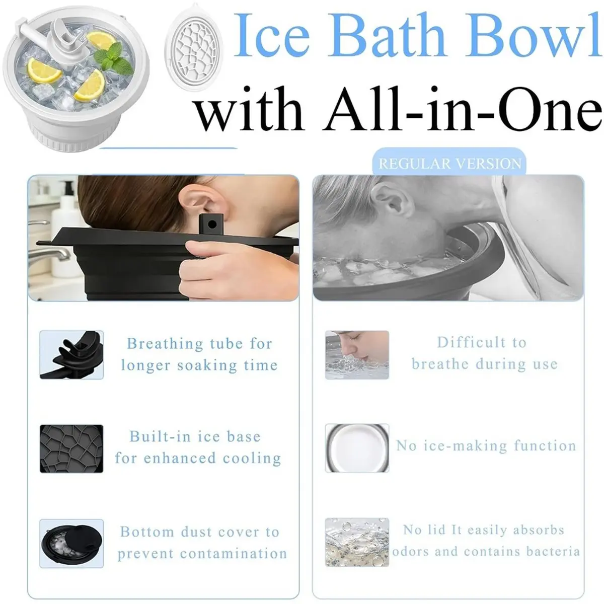 2026 New Tool Ice Bath Bowl, CollapsibleSilicone Ice Bath Bowl Ice Face Bowls with Breathing Tube for Cold Plunge Therapy