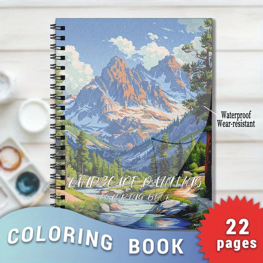 

Mountain Stream Coloring Book - 8.3"x11.2", 22 Pages. Breathtaking Scenery for Stress Relief. Perfect for Nature Fans