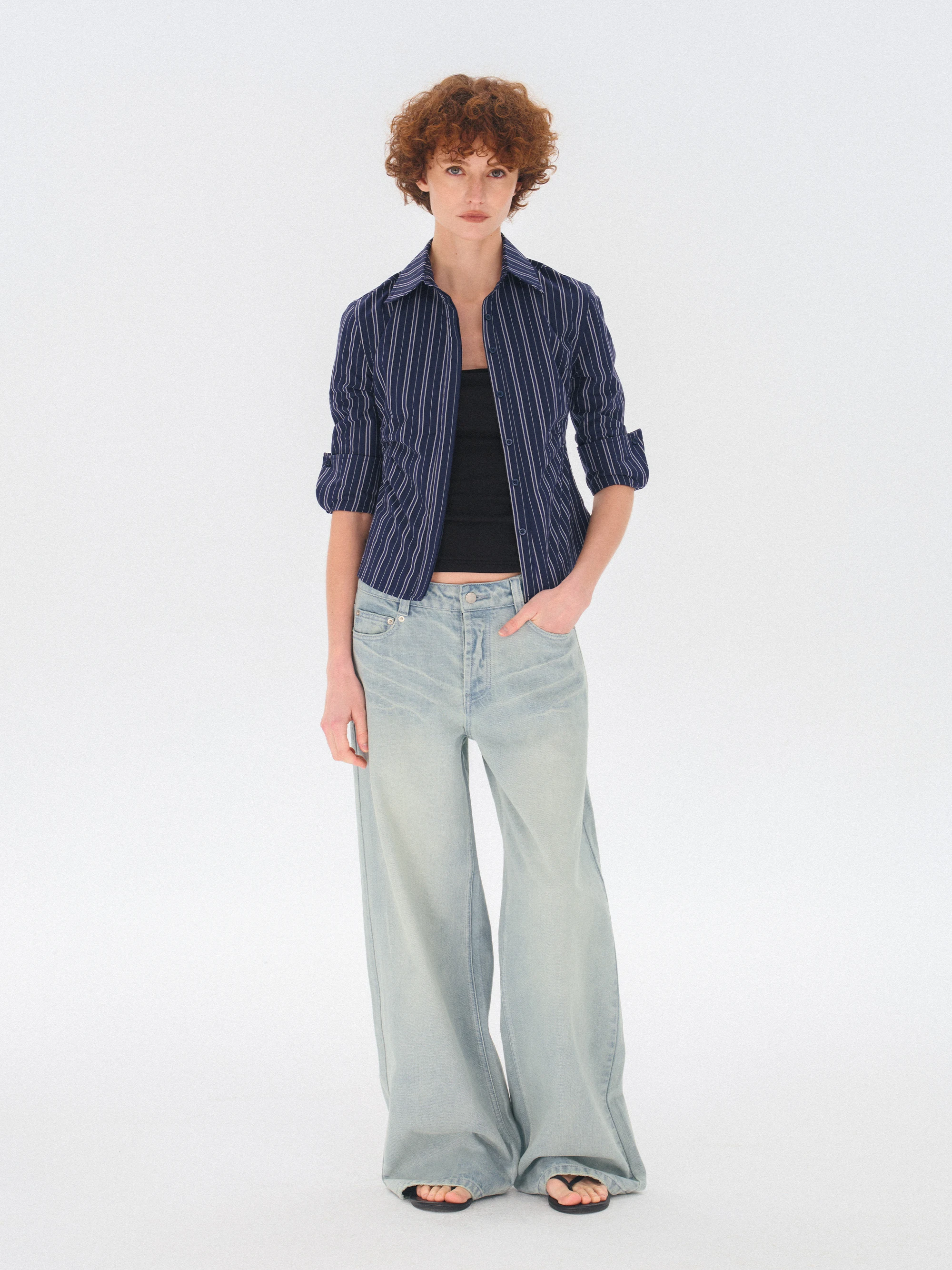 

Waed Light Blue 3D Loose Straight Leg Jeans Costustoot l Waist Cotton Comfortable Breathable All Seasons Ladies J...