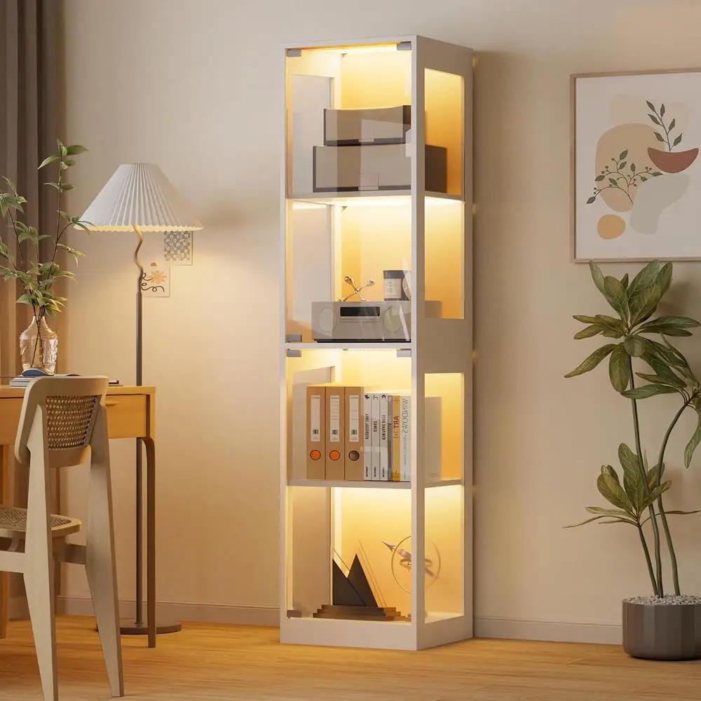 

4-Tier Glass Display Cabinet with RGB Lights, Ideal for Collectibles, Toys, Living Room, Playroom (White)