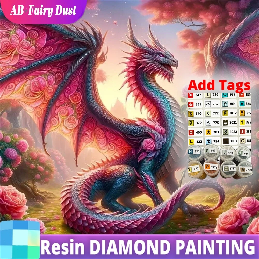 

Resin AB Fairy Dust Dinosaur Diamond Embroidery Animal Full Square Round Painting Dragon DIY Mosaic Cartoon Handmade Gift