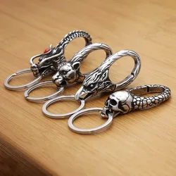 Vintage Punk Stainless Steel Animal Keychains For Men Women Fashion Dragon Head Keychain Waist Belt Clip Jewelry Gifts Wholesale