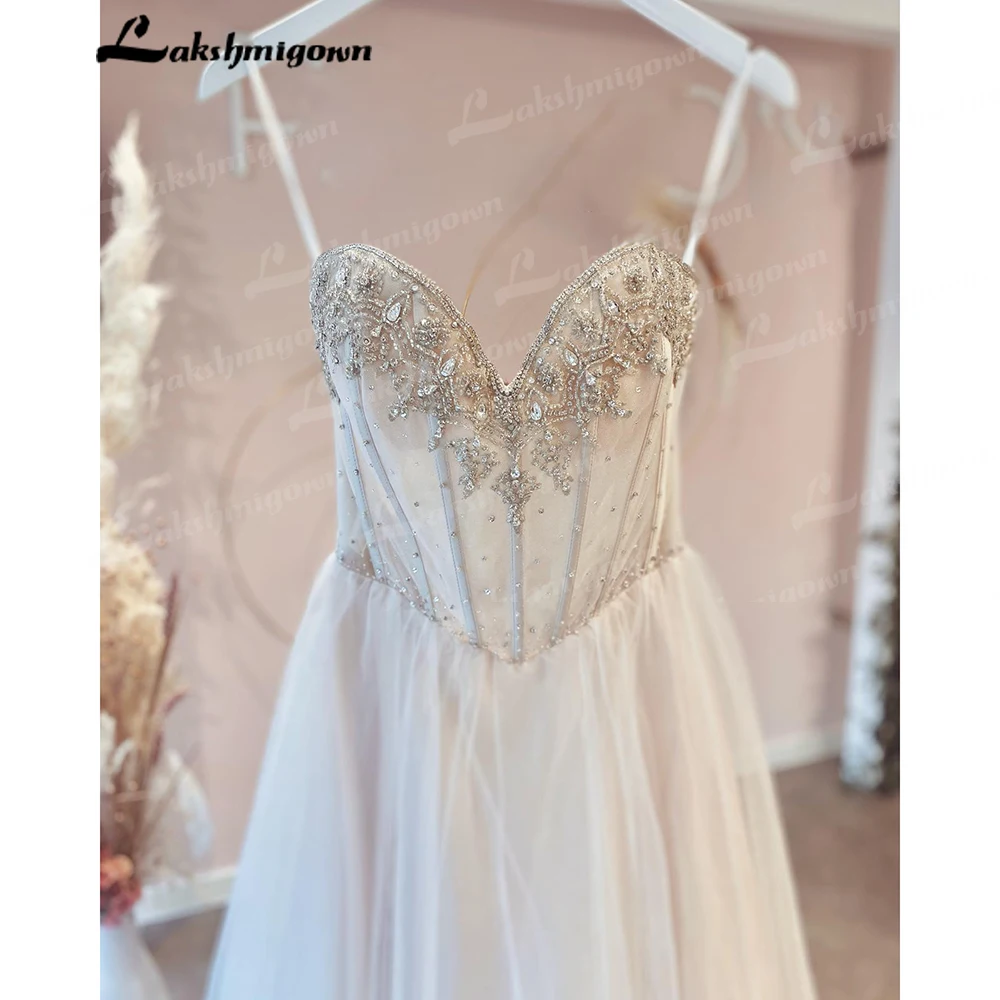 

Lakshmigown Lace Tulle A-Line Wedding Dresses 2022 Beads Floor-Length Sweetheart Sleeveless Bridal Gowns Custom Made