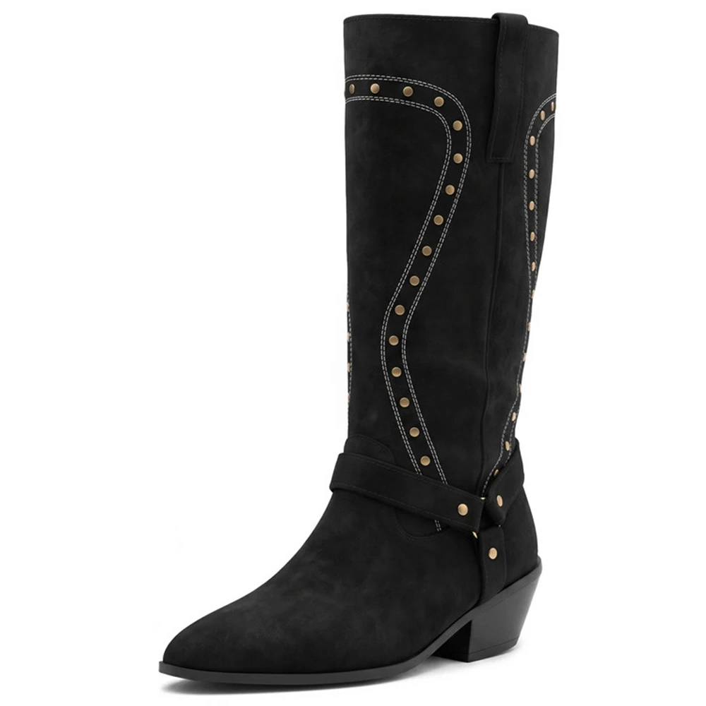 Women Western Cowboy Knee High Boots Large Size 34‑50  Pointed Toe Retro Western Boots 7799