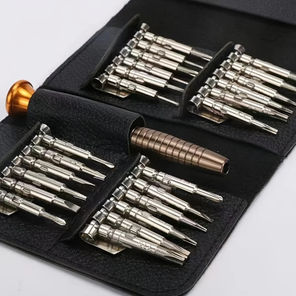 Kit de Destornillador Manual 25 en 1 con Puntas Multifuncionales, Juego de Herramientas para Desarmar y Reparar Teléfonos Móviles y Pequeños Electrodomésticos con Estuche de Cuero 6