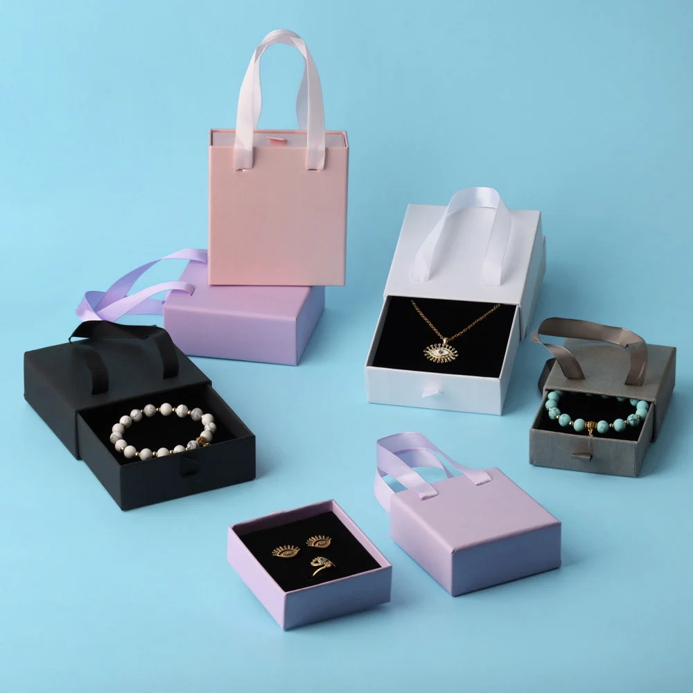 Kraft Paper Gift Display Box Necklace Bracelet Earring Ring Box Storage Packaging Box Handheld Jewelry Drawer Storage Gift Box