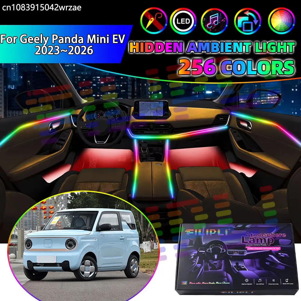 For Geely Panda Mini EV 2023~2026 Geometry RGB Car Interior Ambient Lights Strips Breathing Lighting Kit App Control LED Parts