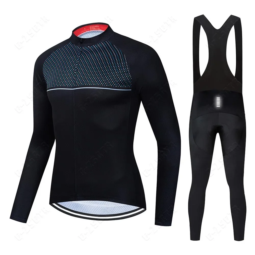 New Cycling Jersey Set Men Cycling Black Long Sleeves Autumn Bike Clothing Suit Shockproof Gel Pad Pant Comfortable Bicycle Wear