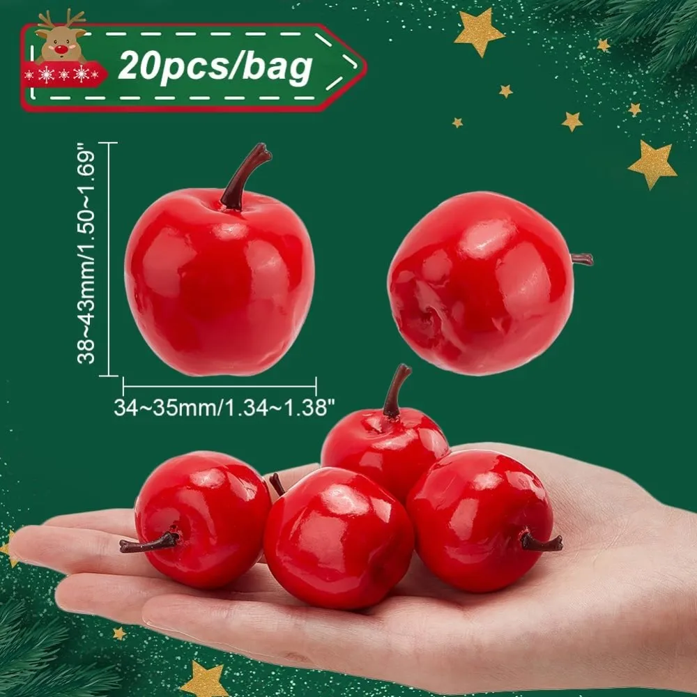 20pcs Mini Apples 1.7 Inch Fake Apples Artificials Red Simulation Fruit Decor Christmas Decoratives Model for Home Kitchen Table