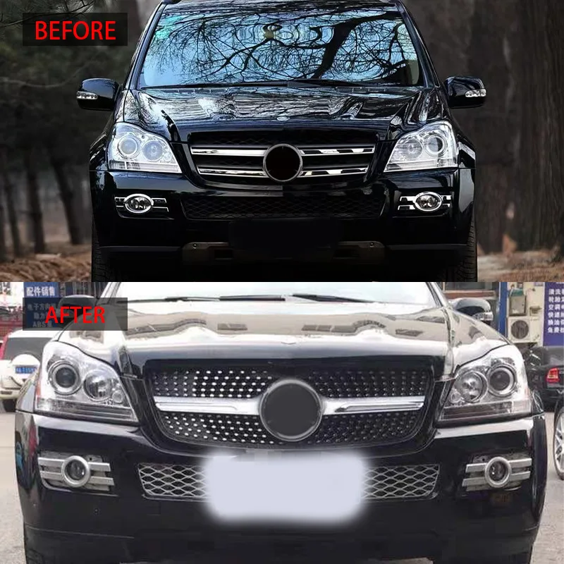 

Решетки радиатора глянцевые черные для Mercedes Benz GL X164, 2007-2009 гг., гоночные решетки, комплект бамперов для кузова, глянцевый черный