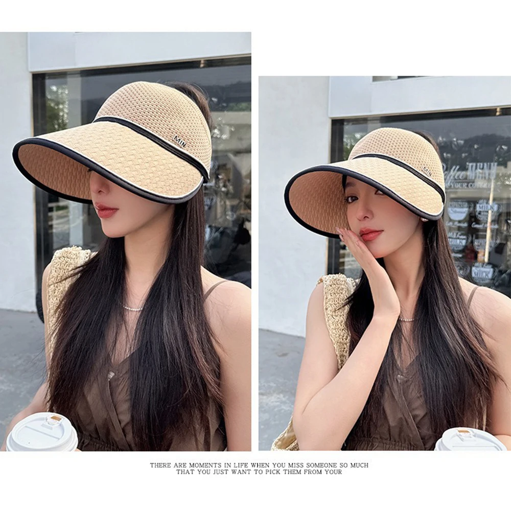 Chapeau de protection solaire respirant pour femmes, nouvelle collection été 20225, visière queue de cheval à grands bords, chapeau de paille pliant pour vélo, tendance