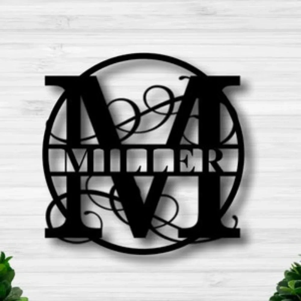 

Custom Family Name Metal Sign Initial Monogram Door Hanger Last Wall Art Decorative Indicator Modern Home Decor