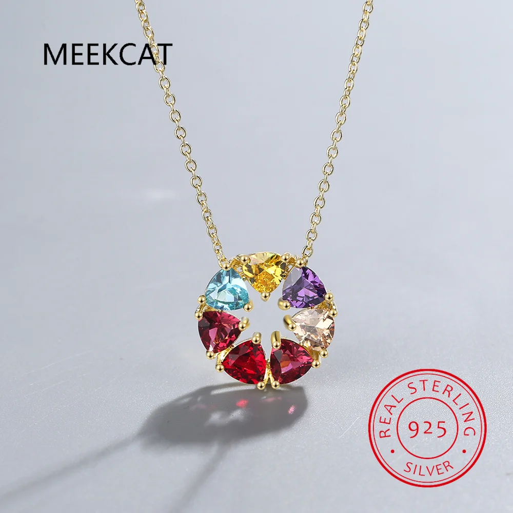 

2.6ct Genuine Blue Topaz Amethyst Citrine Garnet Peridot Pendant Necklace 925 Sterling Silver Pendant 45cm Chain