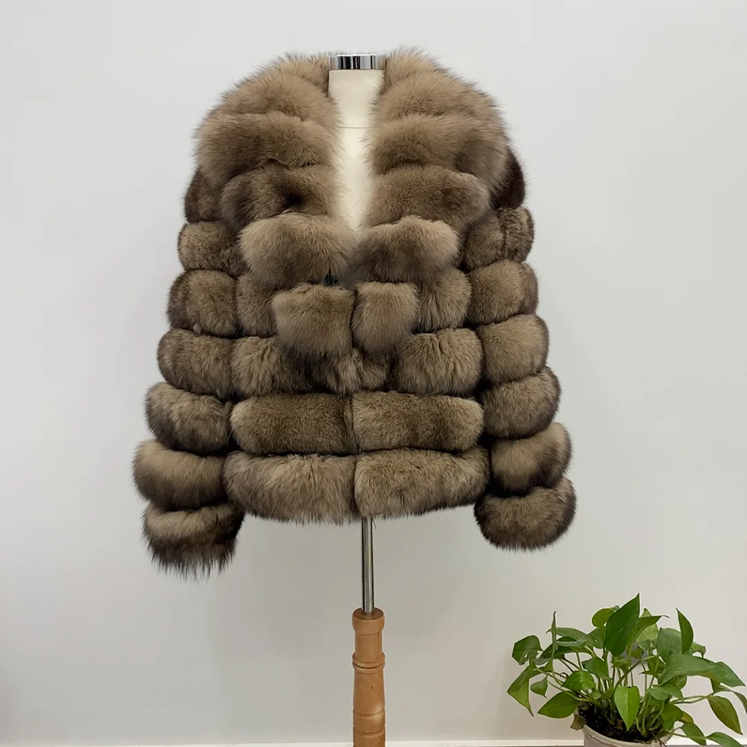 real fox fur coat winter women Suit collar Sable color