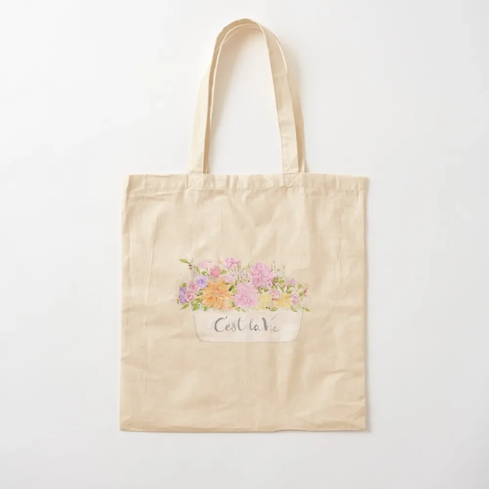 hand painted spring flowers in cest la vie pot Tote Bag personalized tote university shopper bag shopper bags Tote Bag