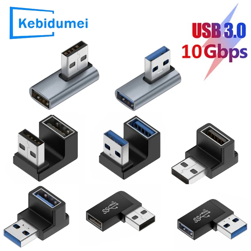 

90 Degree USB 3.0 Male to Female Right Angle Extension Adapter Upward Elbow 10Gbps USB Connector For PC Laptop Plug Converte