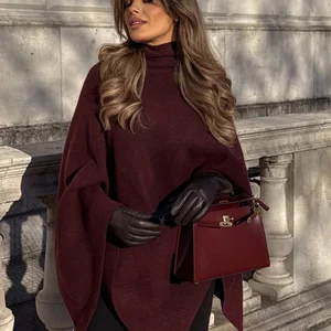 Elegante weibliche burgunderfarbene Hochkragen Vintage Pullover Lose Mesh Manga Raglan Pullovers 2024 Herbst Frau All-Match Malhas 10 Hauptsiegel Sueter Scine - №3