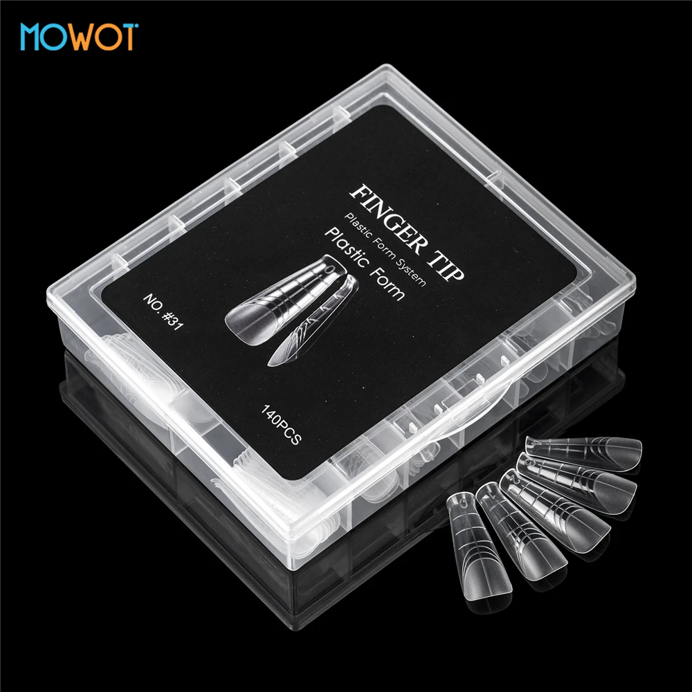 MOWOT 140pcs Clear Dual Forms Nail Extension Molds Acrylic Reusable Top Forms 14 Sizes Full Cover Nail Tips Poly Nail Gel Molds