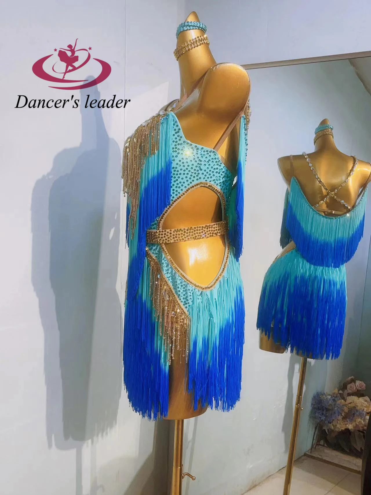 Latin Dance Dress High-end Custom Two-color Tassel Stitching Samba Art Diamond Women's Adult Stage Professional Clothing