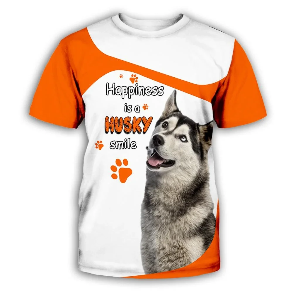 HX Husky Smile T-shirts Animals Paw Print Men Clothing Short Sleeve Casual Tops Unisex Streetwear Harajuku T Shirts