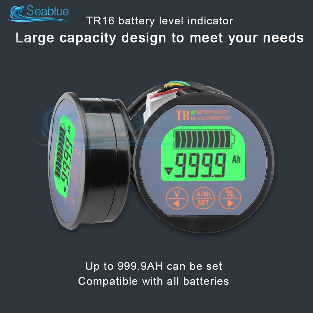 TR16 Multifunctional Waterproof Battery Volt Capacity Indicator Digital Display Battery Capacity Current Volt Tester 80V 50-350A