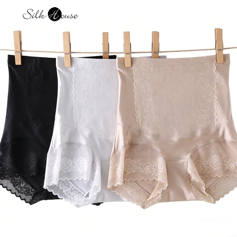 

Натуральные шелковые шорты с высокой талией для коррекции и подтяжки ягодиц, кружевные, однотонные, сексуальные, женские, моделирующие и дышащие