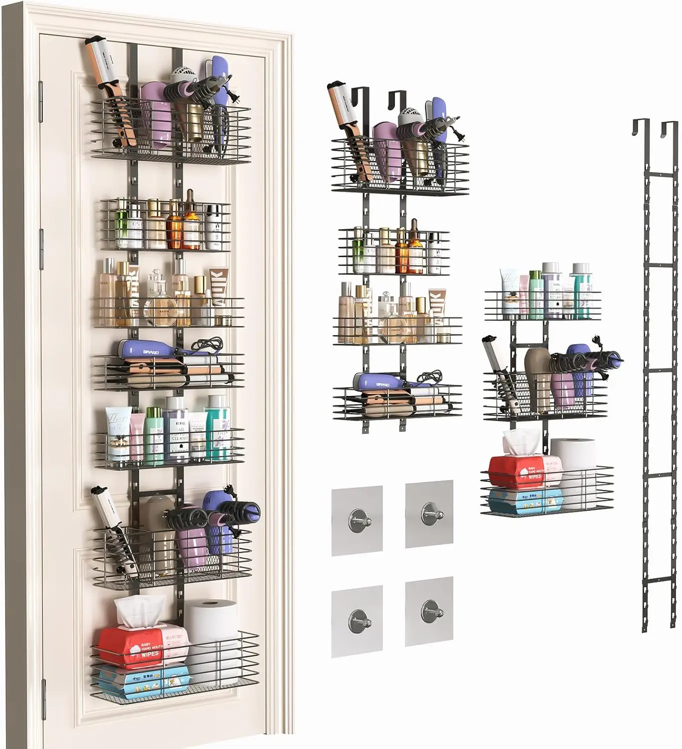 

7-Tier Adjustable Door Organizer for Bathroom, Bedroom, Kitchen - Hanging Storage with Wall Mount Options