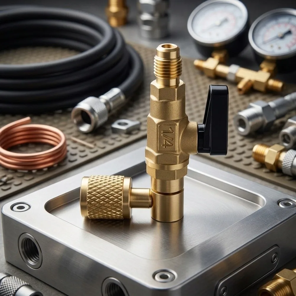 Brass 90 Degree Safety Ball Valve For R22 Air-Conditioning Refrigeration Charging-HVAC System Maintenance Tool