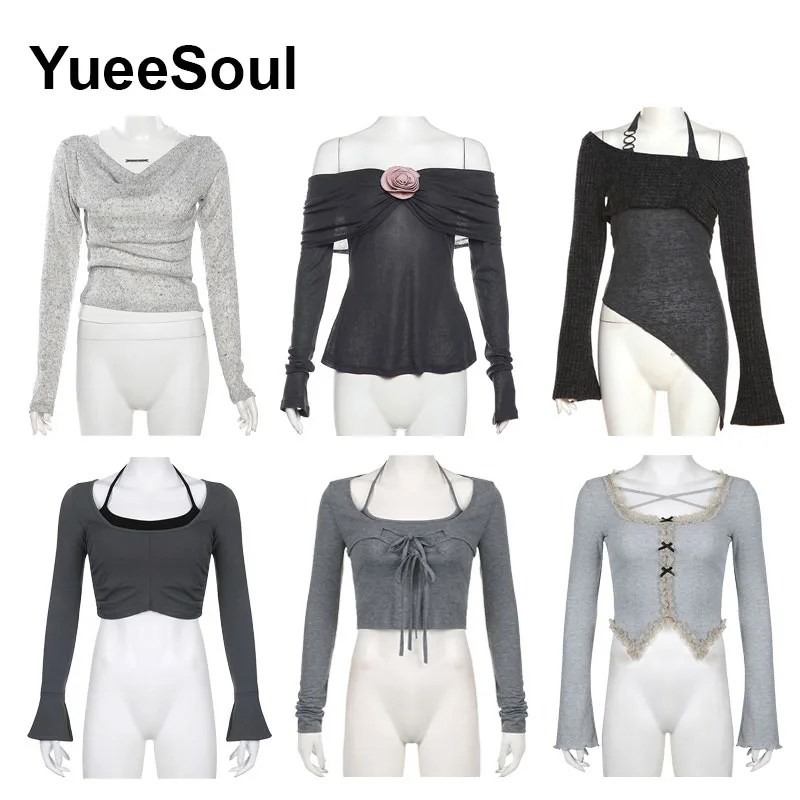 Elegant Sweet Women T Shirt 2024 Autumn New Solid Long Sleeve Slim Female Tees Y2K Aesthetic Korean High Street Casual Blouse