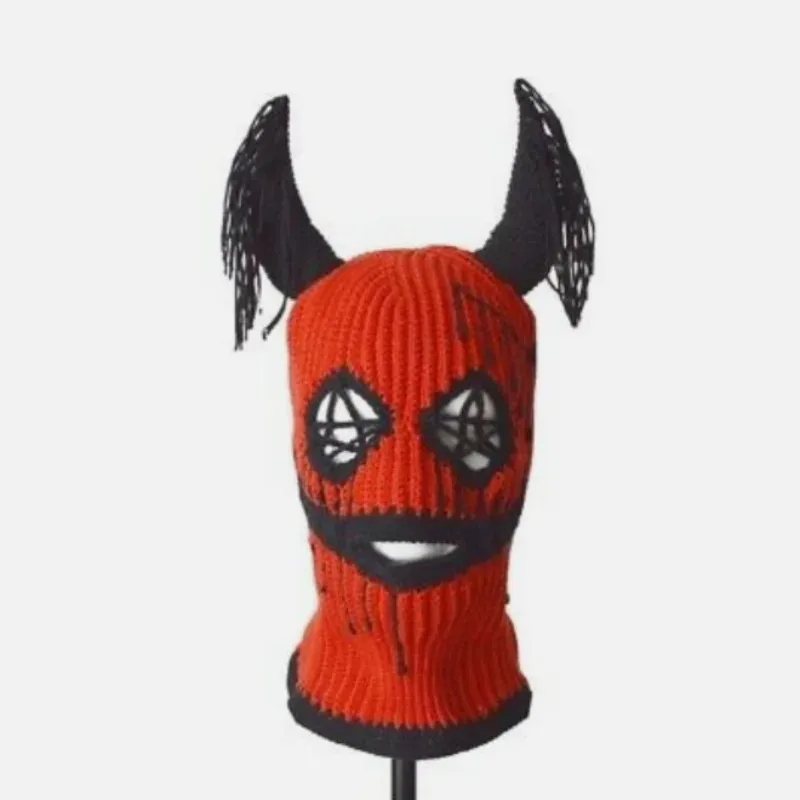 

Призрачное лицо вязаная шапка косплей маска демона теплый модный анфас шлем Хэллоуин маскарад вечерние головные уборы костюм