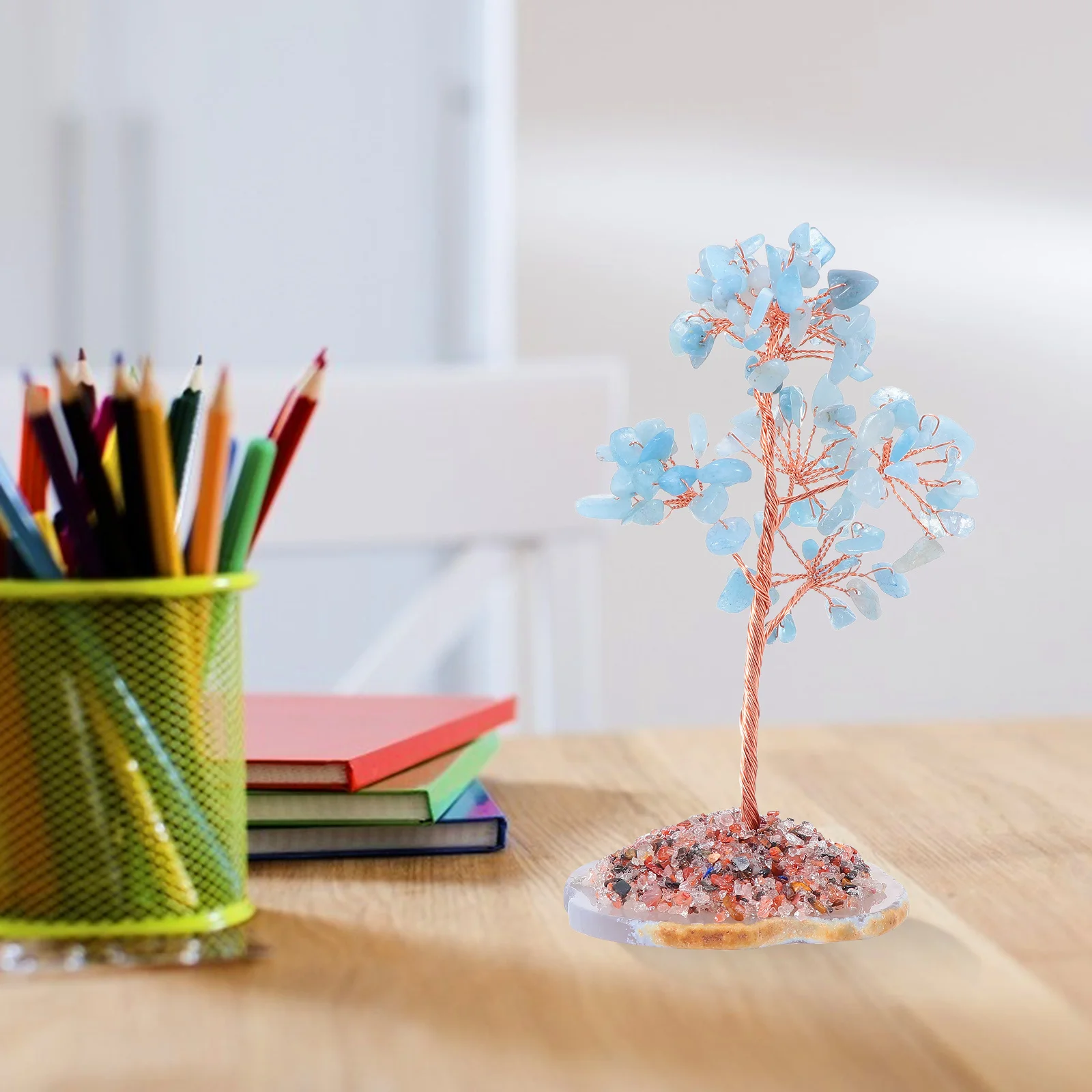 

Crystal Money Tree Polished Agate Base Natural Gemstone Chips Feng Shui Decoration Chakra Healing Wishing Tree Wealth Luck