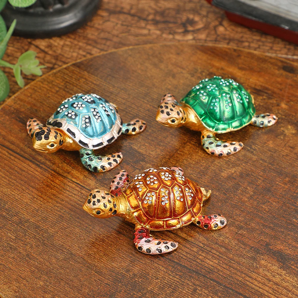 

Gift Enamel Craft Alloy Diamond Set Turtle Animal Ring Storage Box Trinket Ornament Bedroom Decoration
