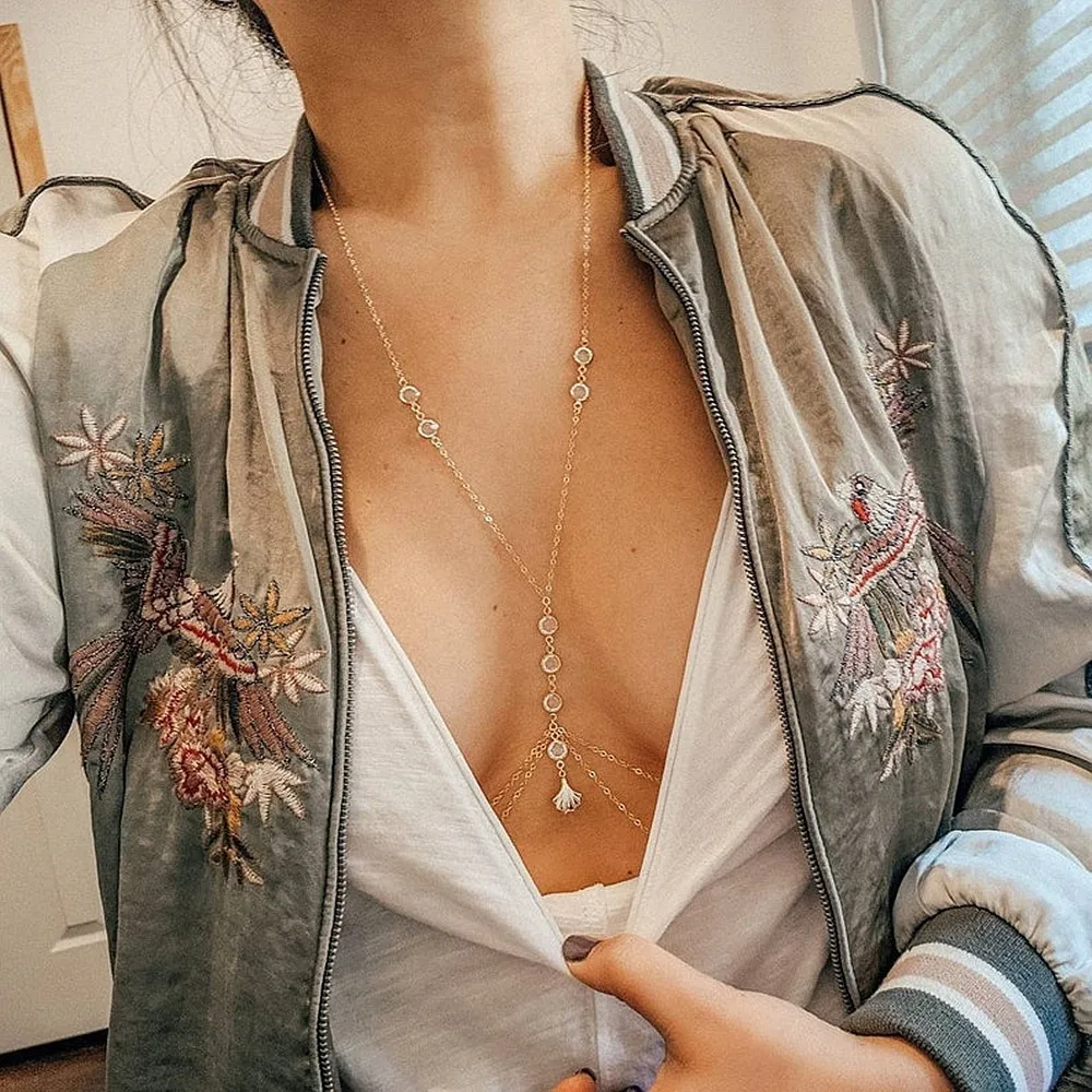 Crystal Body Chain For Women Simple Gold Color Layered Chain Body Jewelry Women Summer Breast Chain