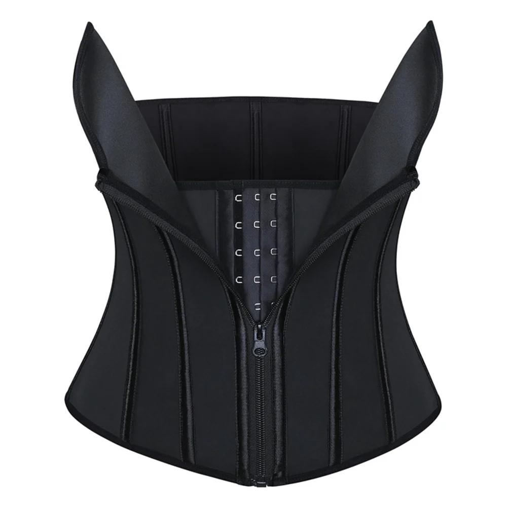 المرأة السوداء كورسيه فوقي للنساء اللاتكس الجبهة زيبر تشكيل الرياضة حزام تشكيل الجسم أعلى مثير حمالة المشدات