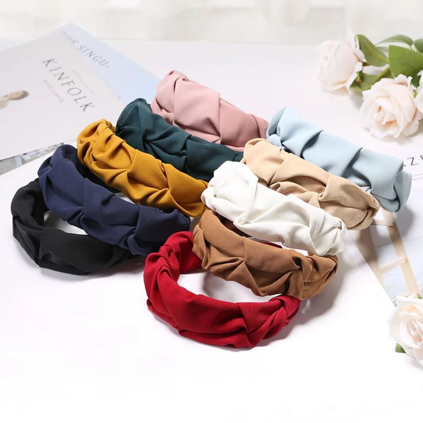 Einfarbiges geknotetes Haarband für Frauen, weicher Stoff, breites Haarband, modischer Turban-Haarreif, Haaraccessoires für den Alltag von Mädchen. – Detail 12