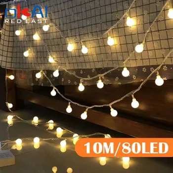 10m bola led luzes da corda ao ar livre bola corrente luzes guirlanda lâmpada luzes de fadas festa casa casamento jardim decoração natal
