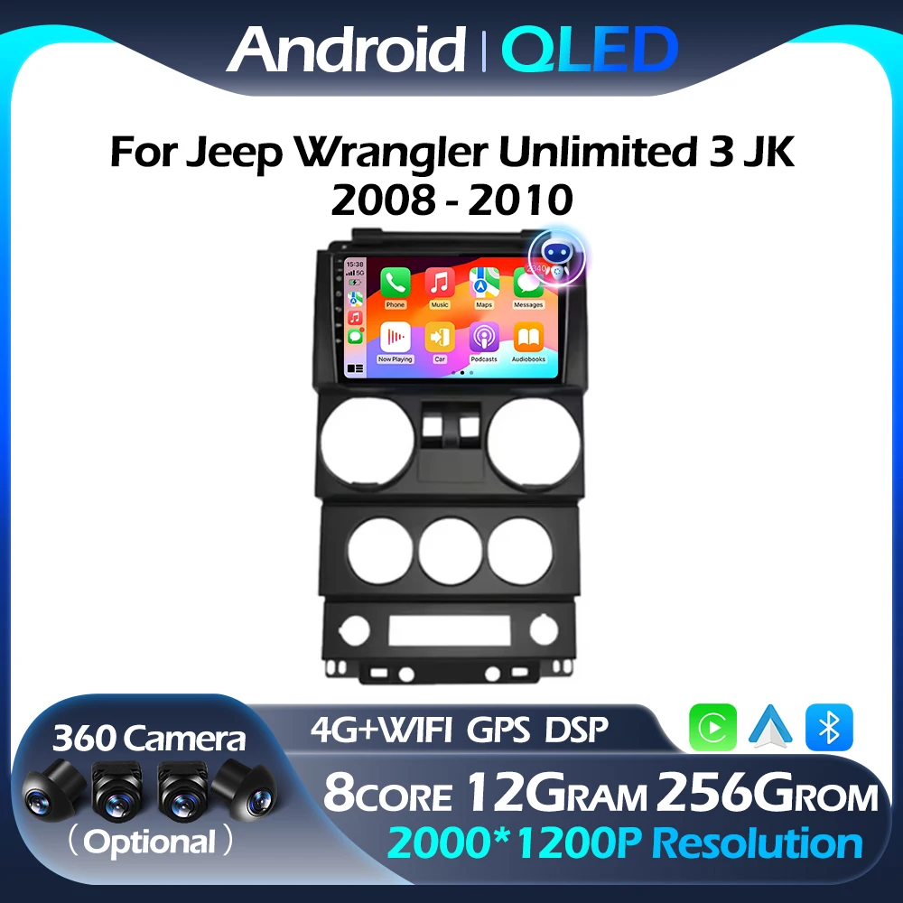 WIFI Car Radio For Jeep Wrangler Unlimited 3 JK 2008 - 2010 Multimedia Navigation Player CarPlay Android Auto QLED DSP 4G