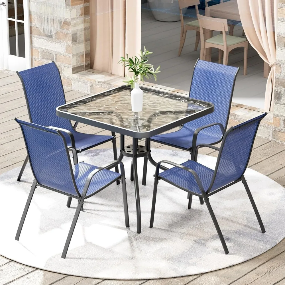 

5-piece outdoor terrace dining set (excluding umbrella), porch furniture with 4 chairs, 1 square glass table