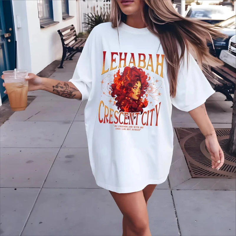 Lehabah Crescent City Printed Women's T-Shirt Short Sleeve Summer Couple Pure Cotton Streetwear Shirt　 y2k clothes view 2