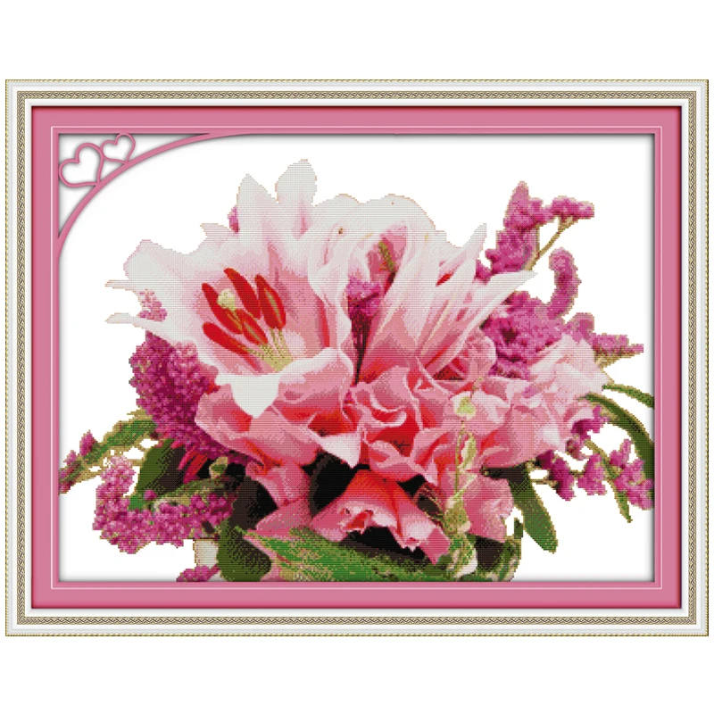 Pink Lily (2) Patterns Counted Cross Stitch Set DIY 11CT 14CT 16CT Stamped DMC Cross-stitch Kit Embroidery Needlework Home Decor