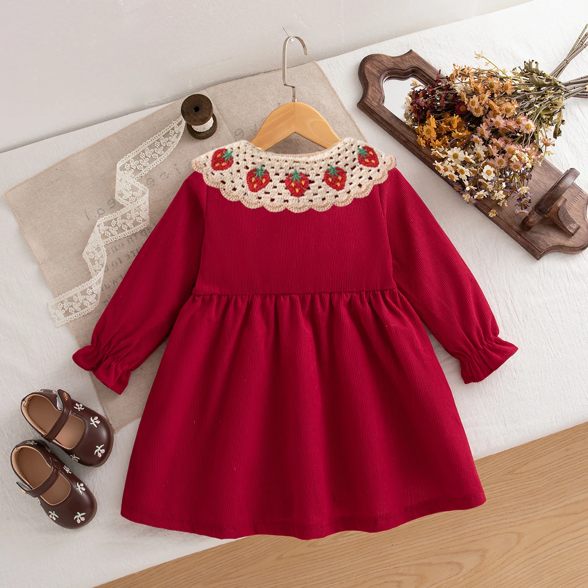 Autumn New Red Strawberry Baby Girl Dress, Christmas Parties Children'S Clothing Suitable For Babies Aged 6 Months To 3 Years